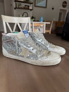Golden Goose Glitter Wing Tip Mid Star Sneakers - Women's